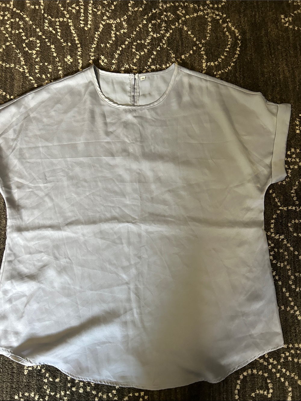 Light Blue Satin Short Sleeve Blouse